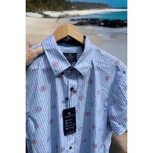 Con.Struct Shirt Star Geo 4 Way Stretch Modern Preppy Men Slim Fit Large NWT